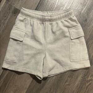 Cream Cargo Pocket Sweat Shorts with Elastic Waist